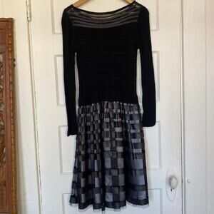 Deadstock Vintage Knit Long Sleeve Midi Dress La El Striped Overskirt Silky